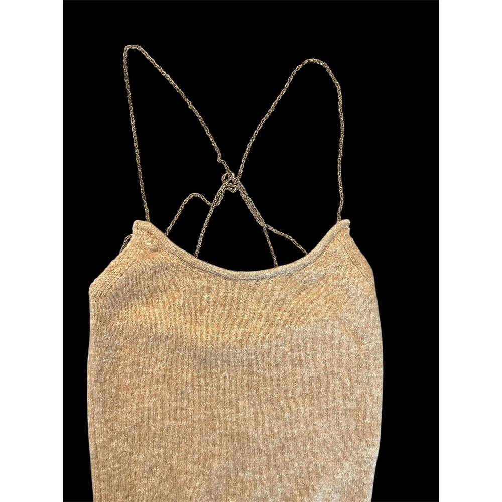 Zara Gold Knit Chain Strap Camisole Top Beige Metallic Cross Back Small (0851)